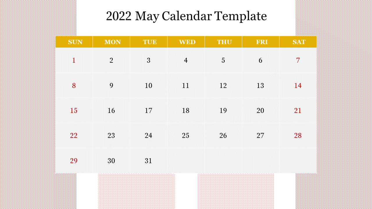 Best 2022 May Calendar Template PPT For Presentation